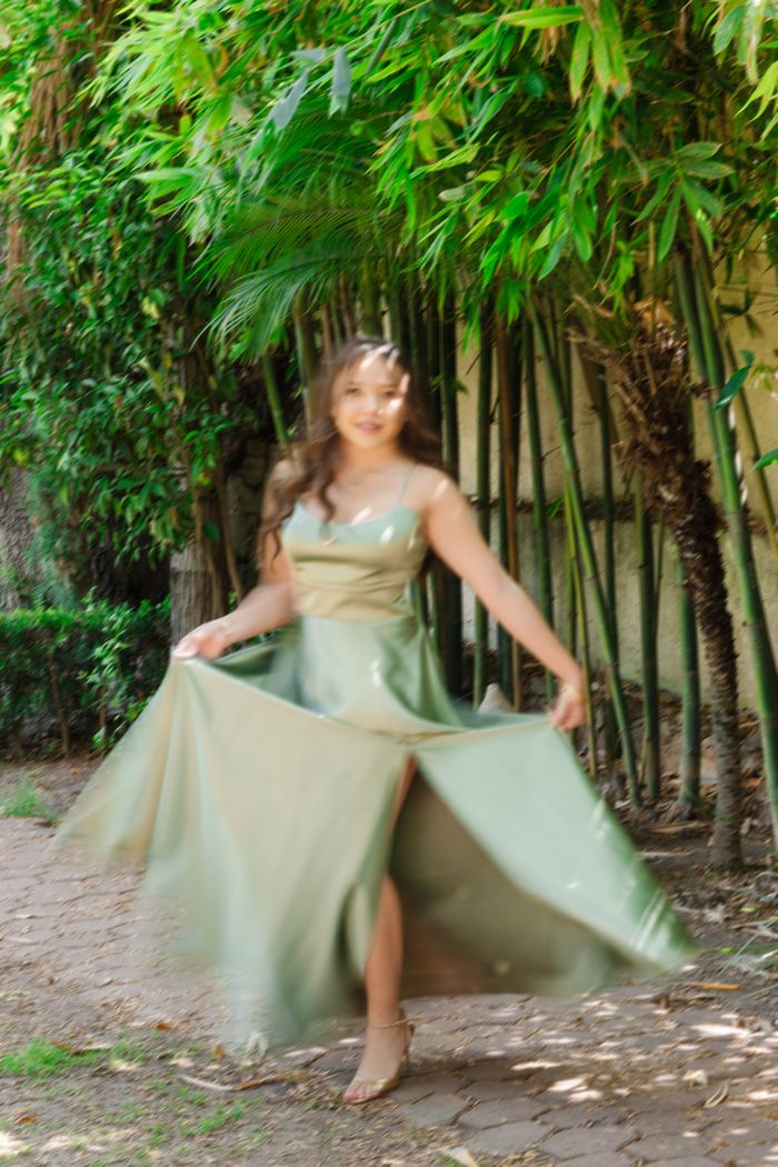 Sesión casual, vestido verde